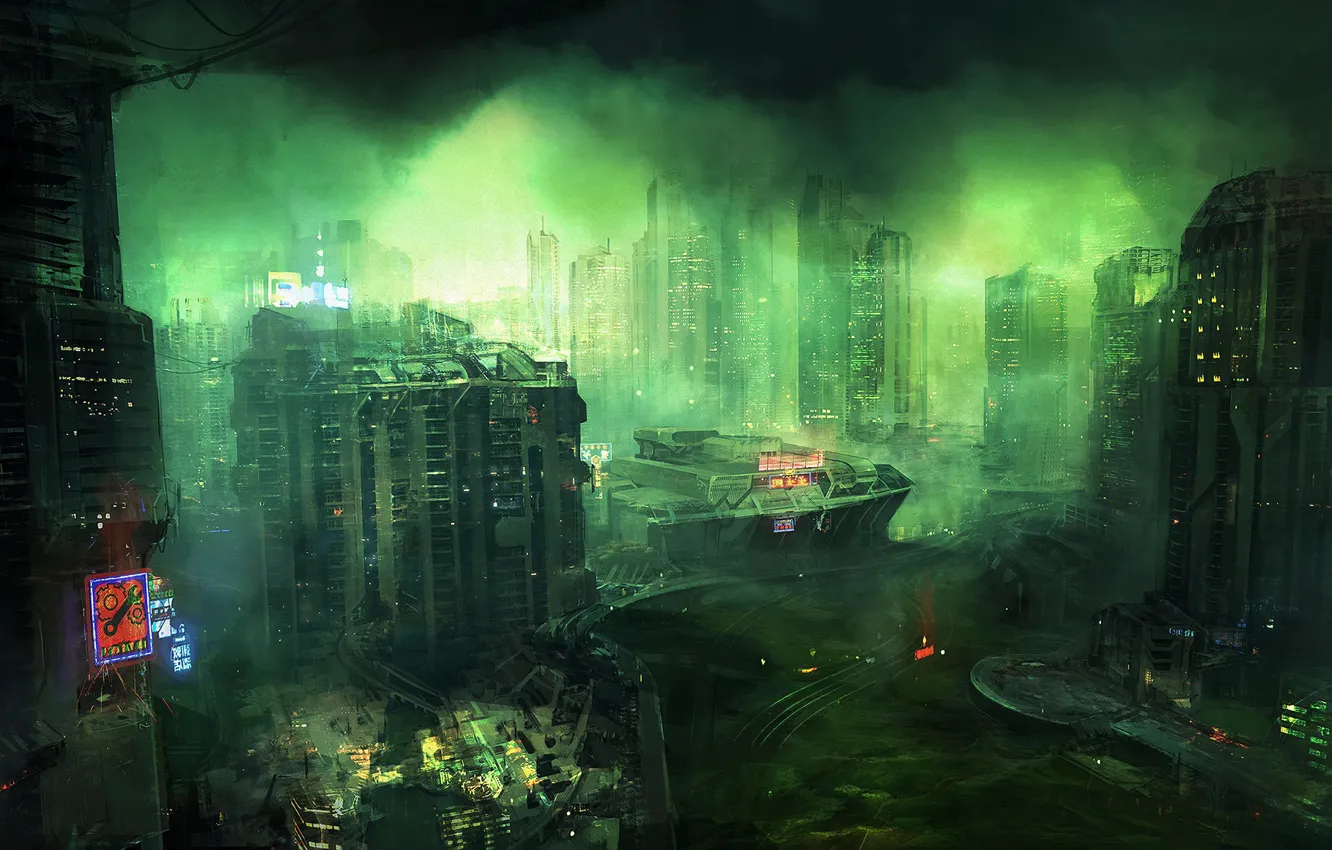 Photo wallpaper the city, smoke, building, Outskirts Skynomads, Cesar Sampedro