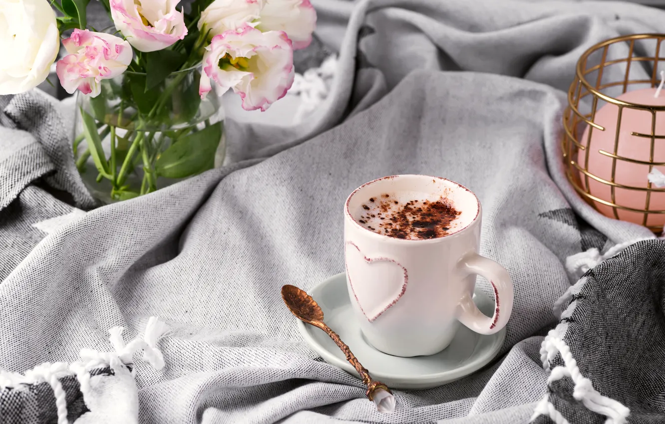 Photo wallpaper coffee, chocolate, bouquet, Cup, plaid, Myfoodie