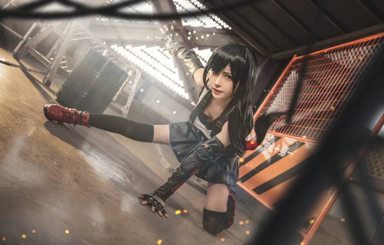 Photo wallpaper the game, mini skirt, Asian, game, character, Final Fantasy 7, red eyes, character
