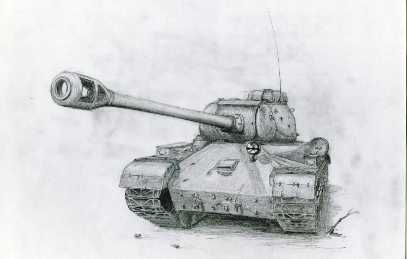 Photo wallpaper gun, pencil drawing, Soviet tank, The is-2