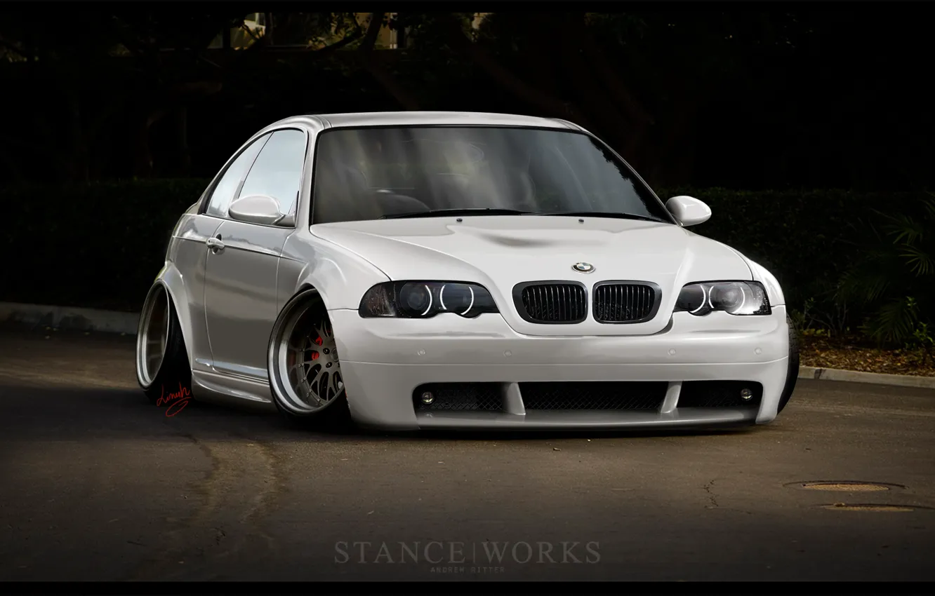Photo wallpaper road, low, BMW M3, stance works