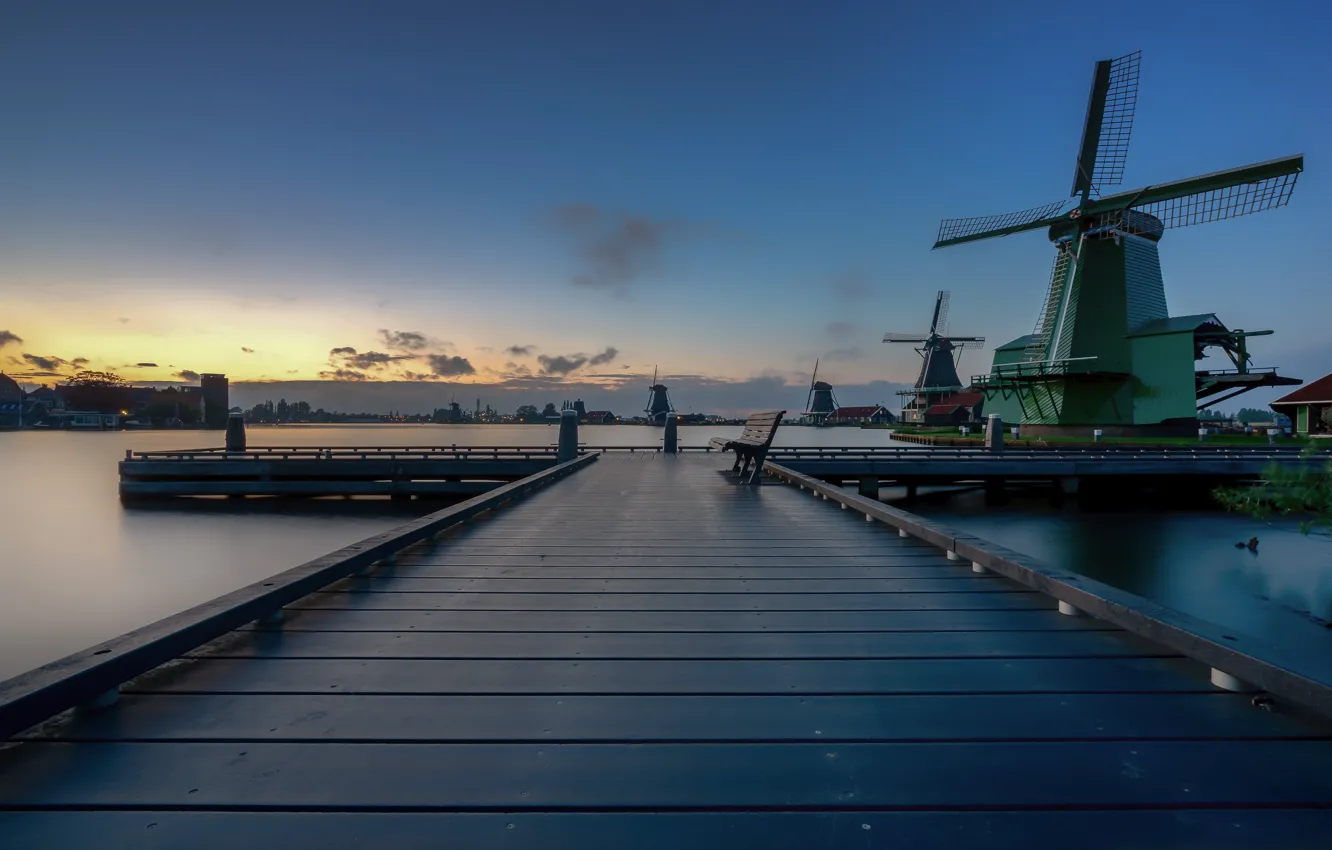 Photo wallpaper Windmills, Holland, North Holland, Zaandijk