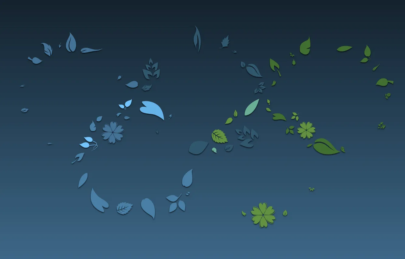 Photo wallpaper flowers, green, pattern, texture, leaves, blue background