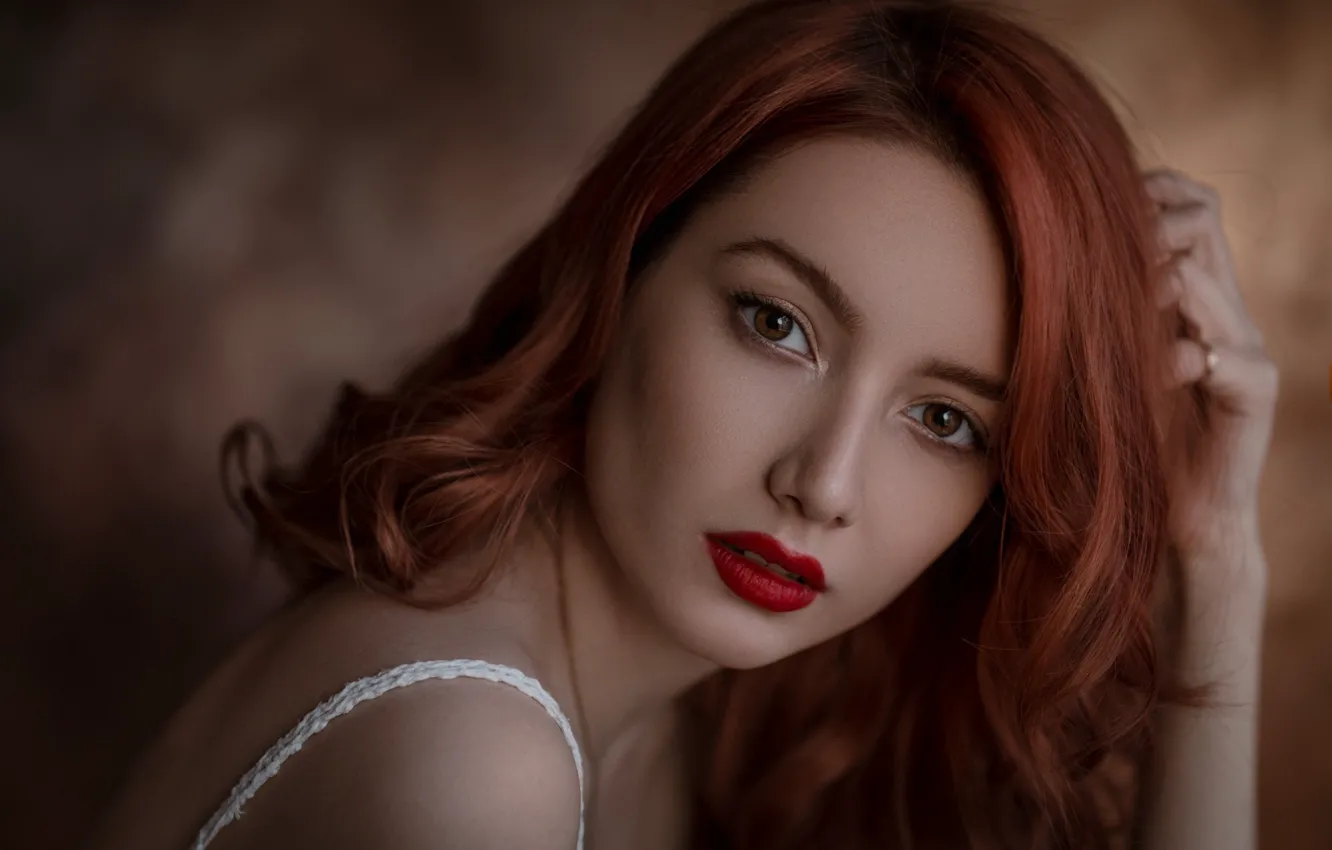 Photo wallpaper look, pose, model, portrait, makeup, hairstyle, beauty, redhead