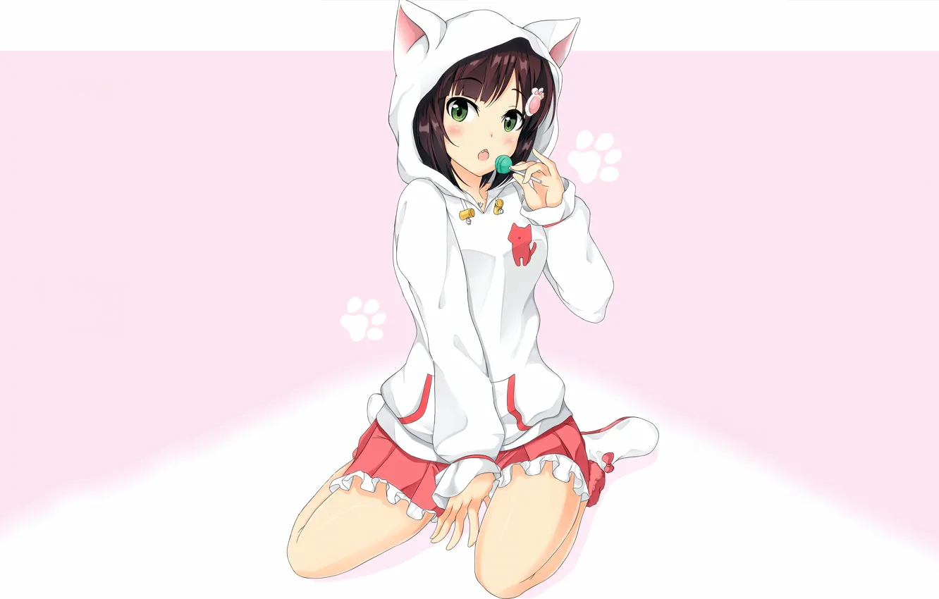 Photo wallpaper girl, green eyes, brown hair, anime, beautiful, short hair, pretty, attractive