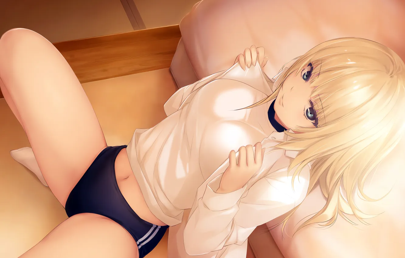 Photo wallpaper girl, sexy, shorts, green eyes, long hair, legs, anime, beautiful