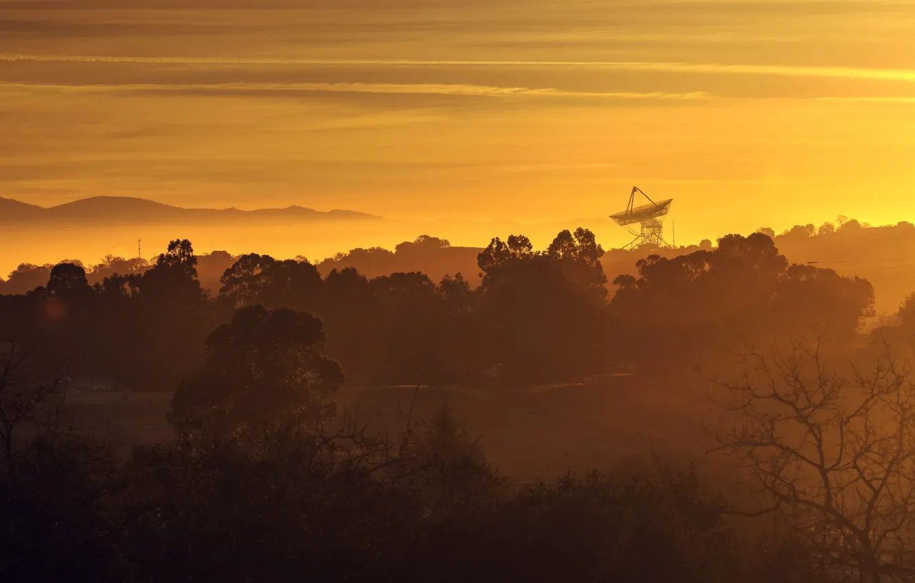 Photo wallpaper landscape, sunset, antenna, panorama, telescope