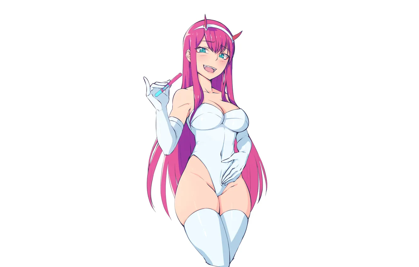 Photo wallpaper swimsuit, girl, smile, anime, art, white background, 002, Darling In The Frankxx