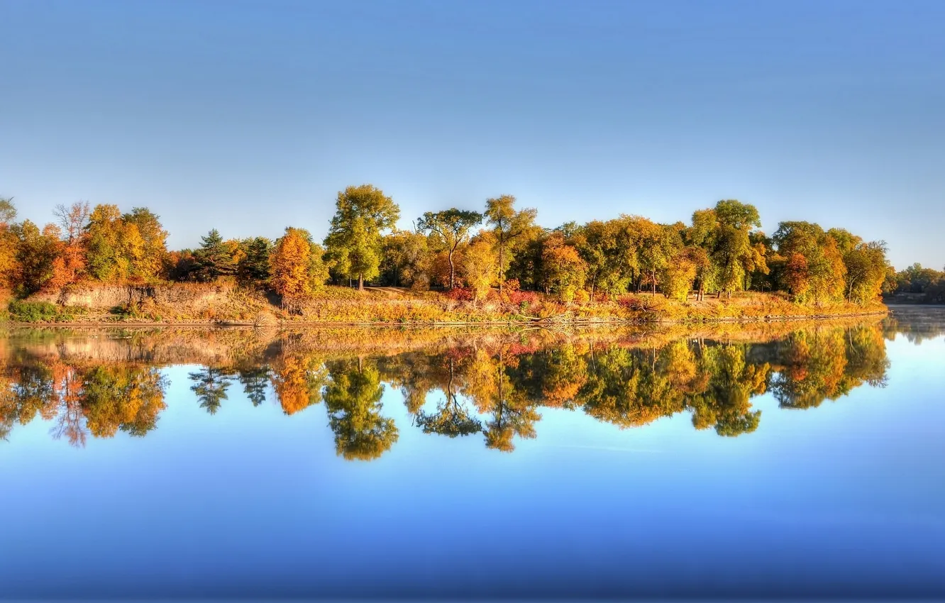 Photo wallpaper autumn, trees, reflection, river