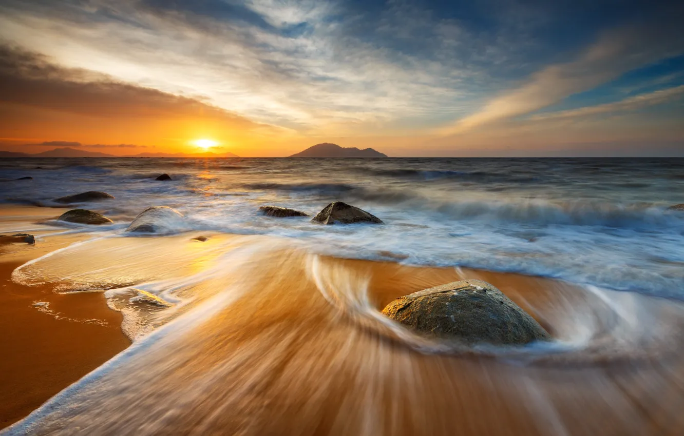 Photo wallpaper sea, the sky, stones, dawn, Bobby Bong
