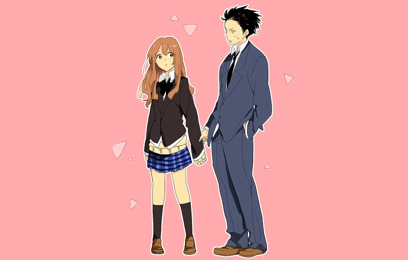 Photo wallpaper girl, guy, two, pink background, You no Katachi, Form voice