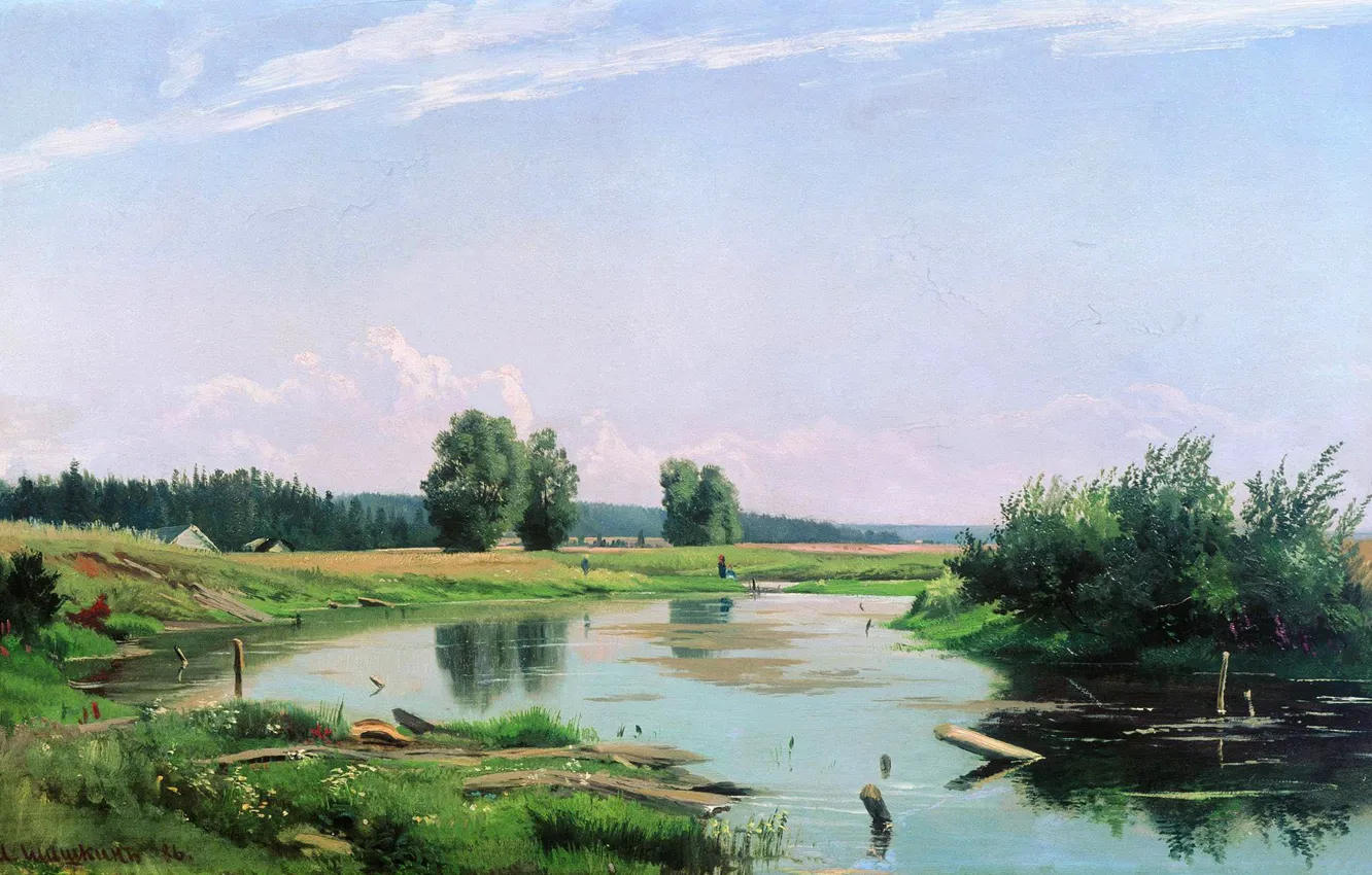 Photo wallpaper nature, oil, picture, canvas, Ivan Shishkin, Landscape with a Lake