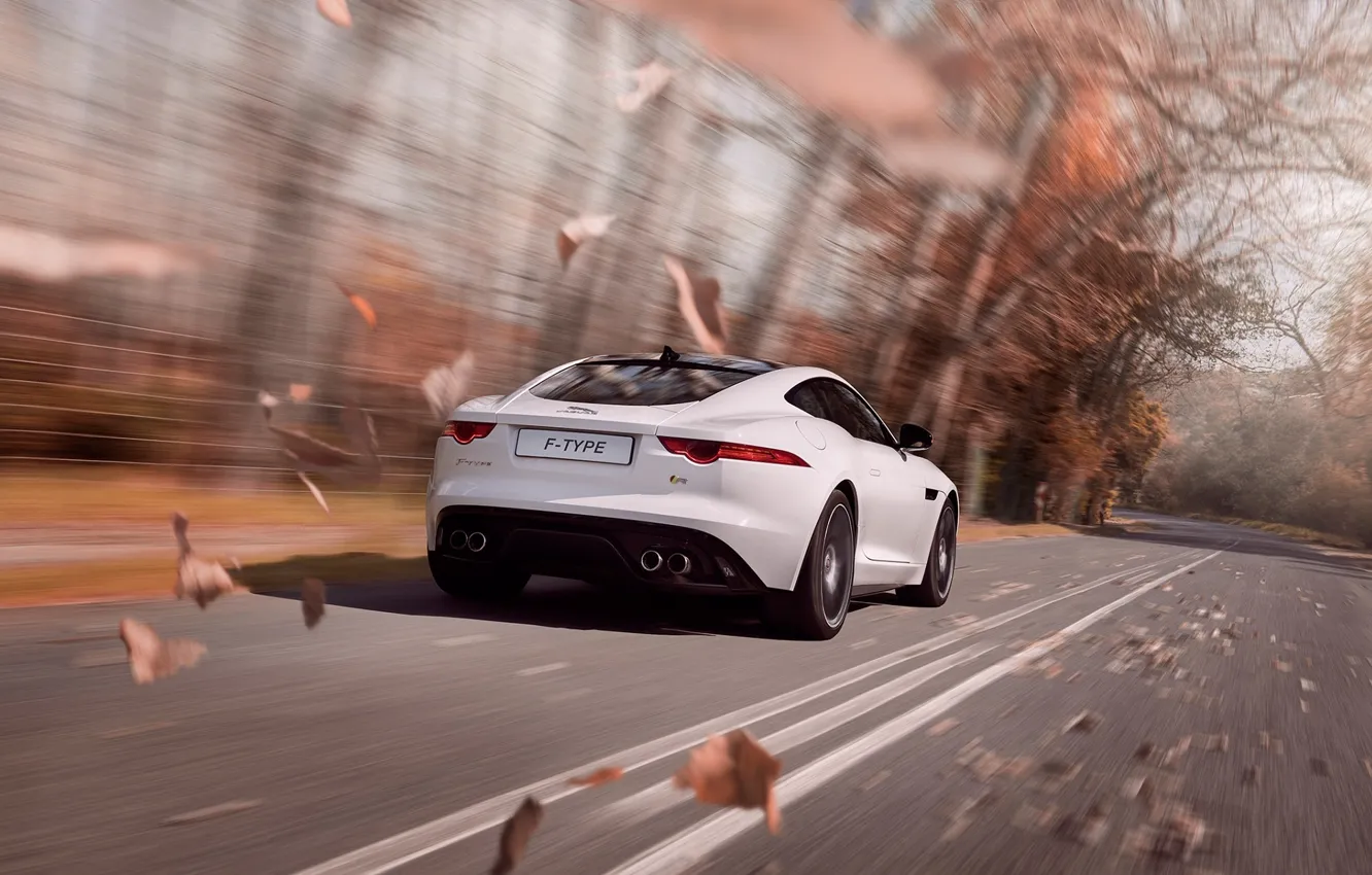 Photo wallpaper Jaguar, Car, Speed, Coupe, White, Sport, F-Type, Rear