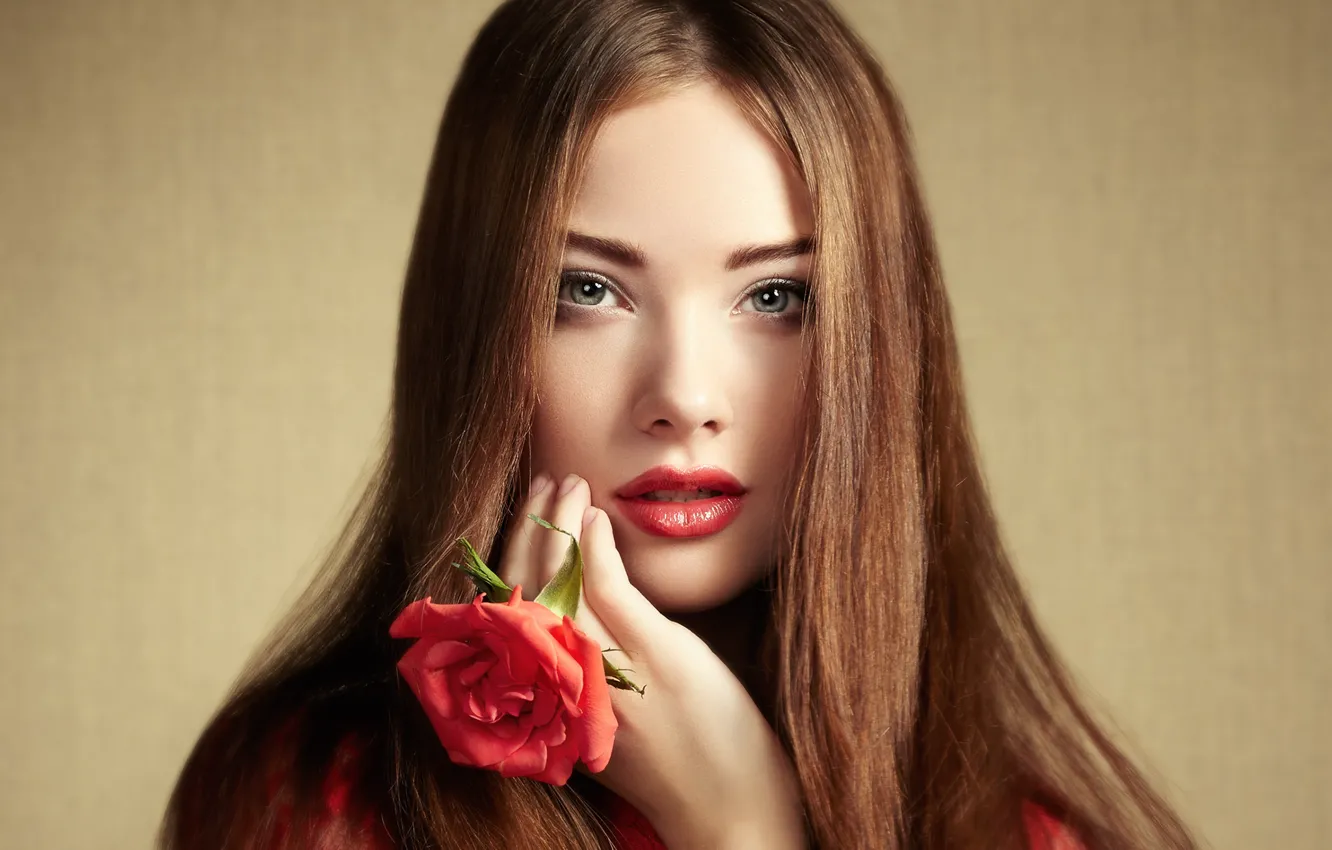 Photo wallpaper look, girl, face, hair, rose, portrait, beautiful, Oleg Gekman