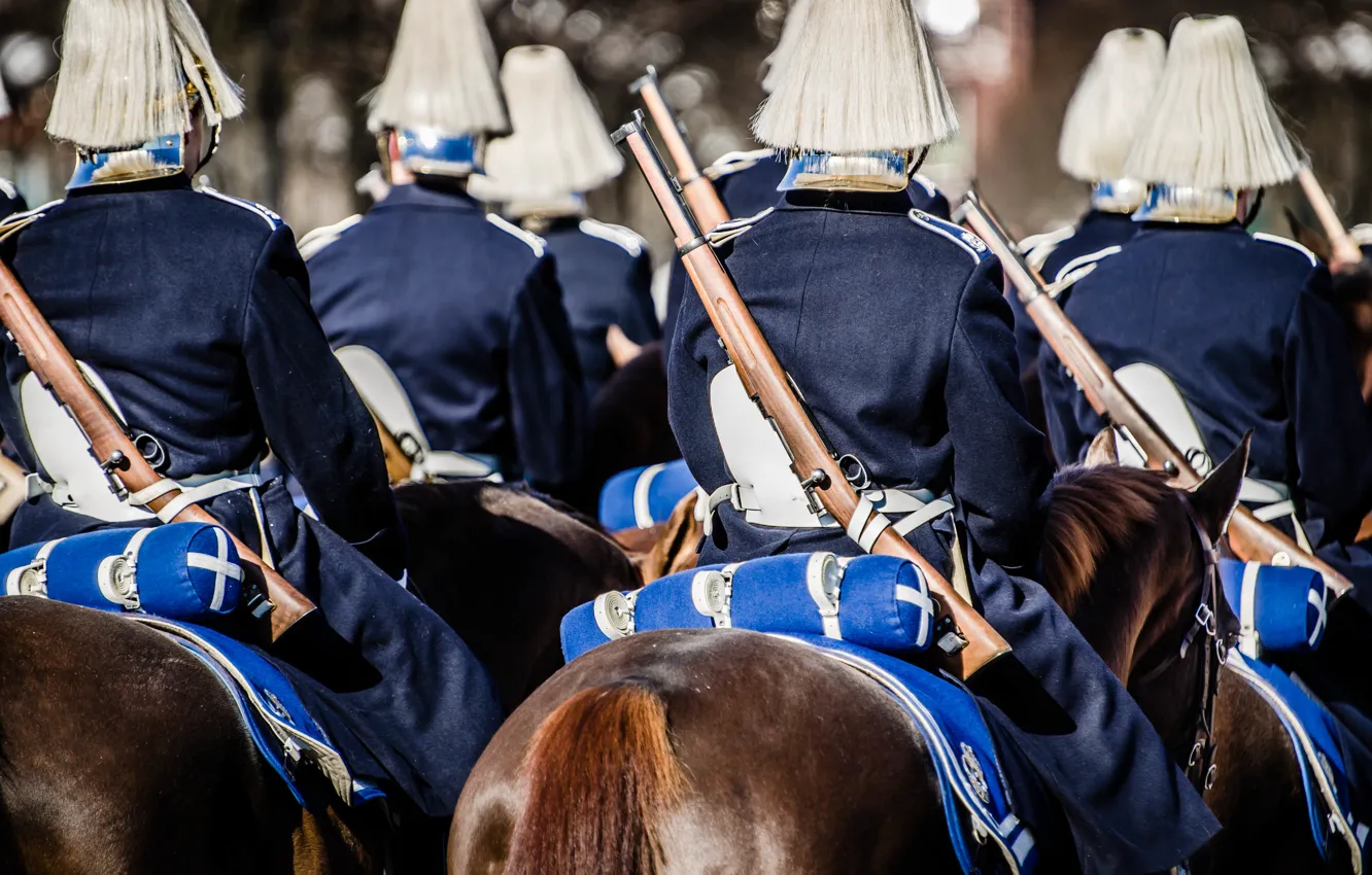 Photo wallpaper soldiers, Sverige, rifles, guard, Royal Horse Guards