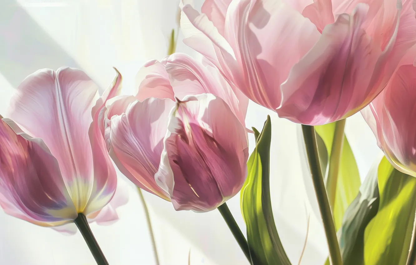 Photo wallpaper flowers, holiday, bouquet, spring, tulips, March 8, AI art, universal holiday background