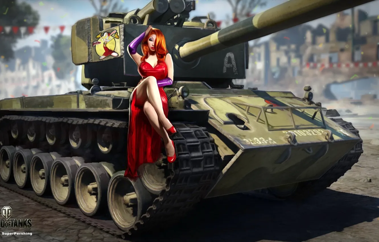 Photo wallpaper girl, the city, holiday, street, figure, dress, art, tank