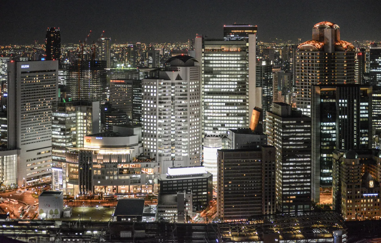 Photo wallpaper night, city, building, Japan, Japan, night, Osaka, Osaka