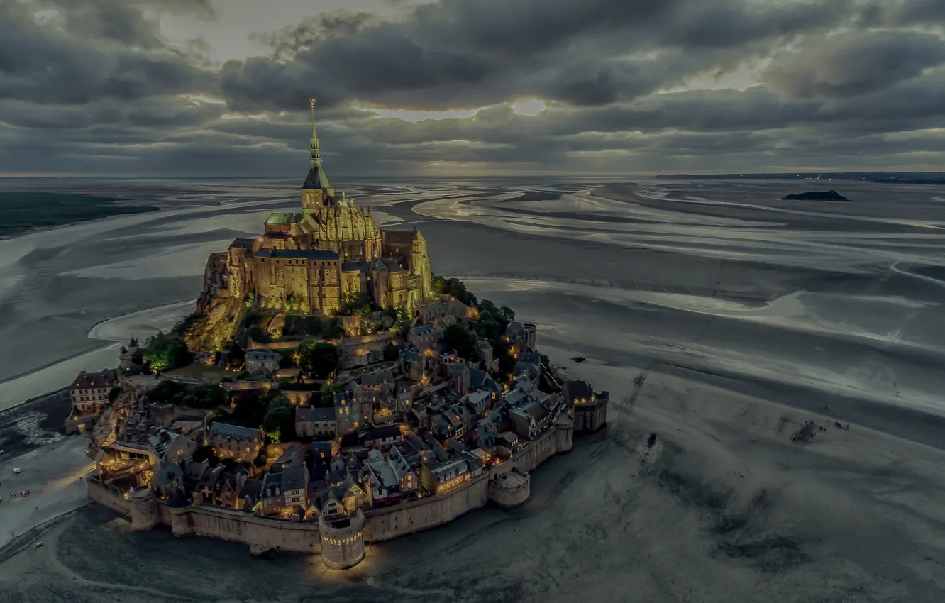 Photo wallpaper castle, France, the monastery, Normandy, Mont-Saint-Michel