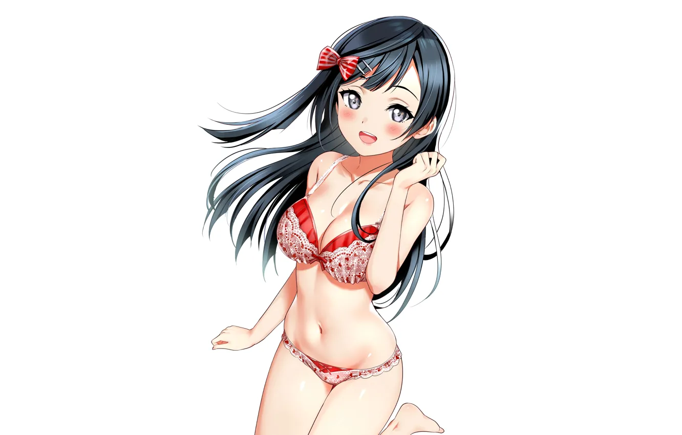 Photo wallpaper girl, sexy, lingerie, bra, cleavage, panties, long hair, boobs