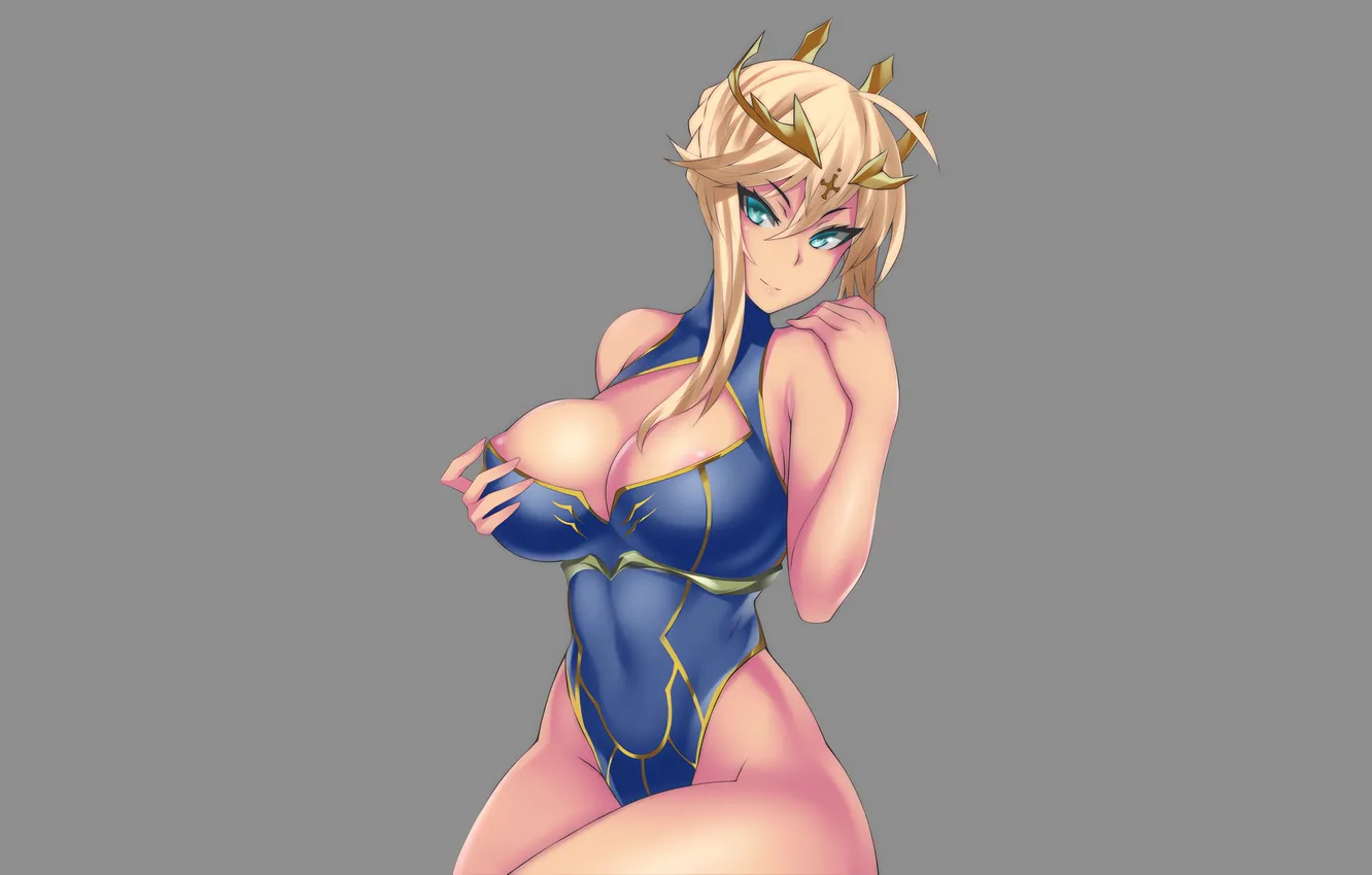 Photo wallpaper girl, sexy, cleavage, long hair, boobs, anime, beautiful, crown