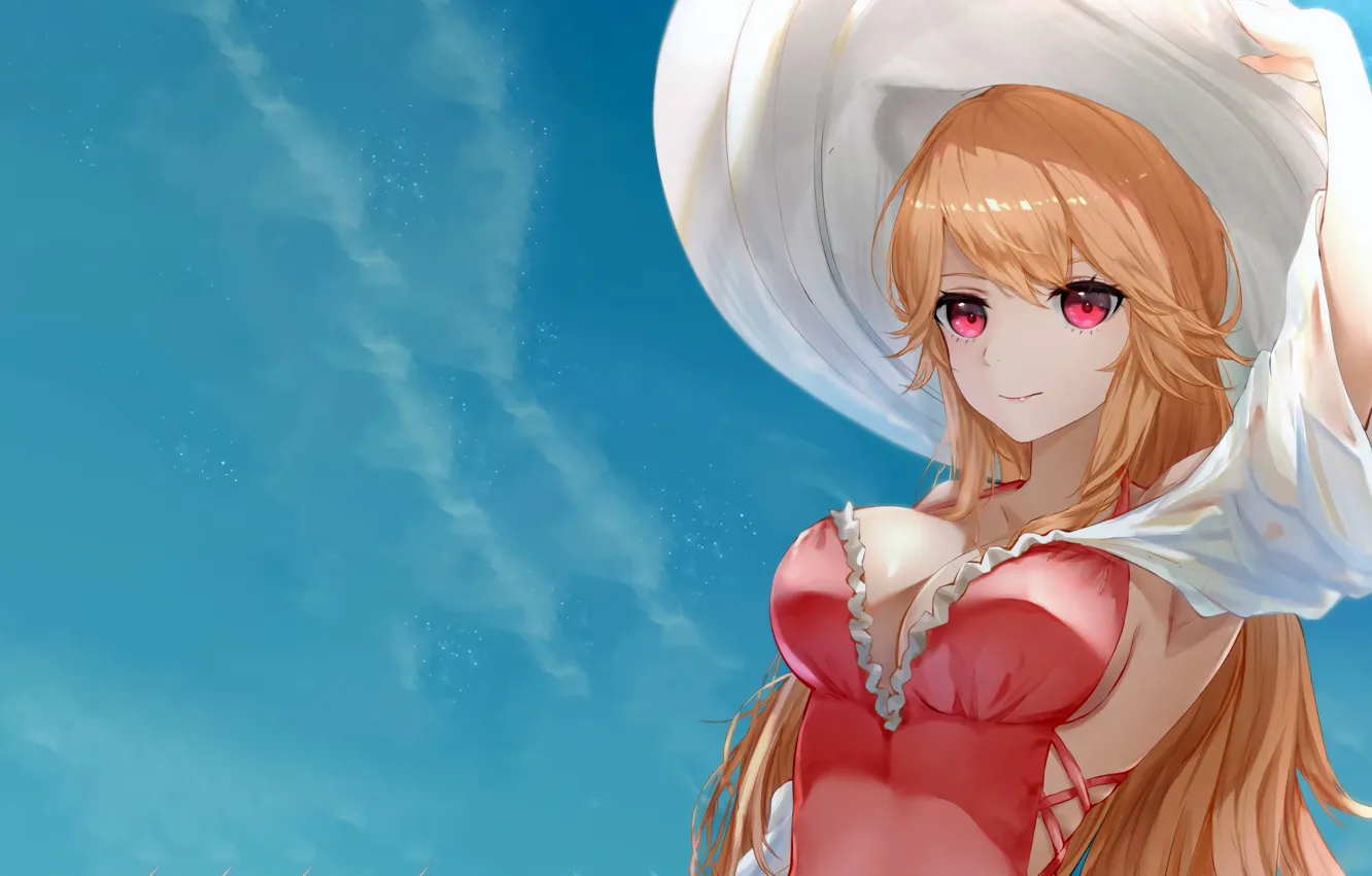 Photo wallpaper girl, sexy, cleavage, long hair, boobs, anime, beautiful, pretty