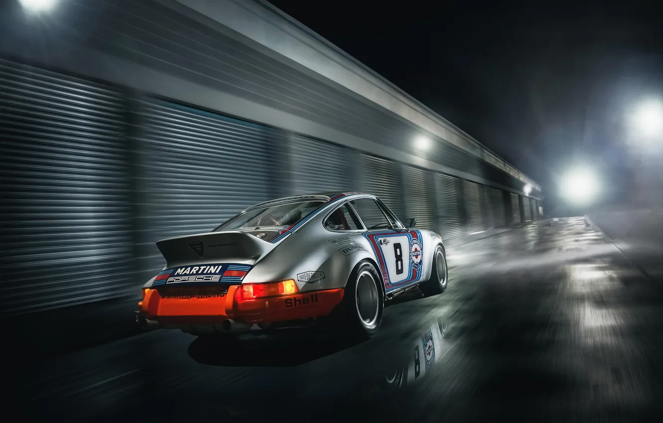 Photo wallpaper night, 911, Porsche, Porsche, night, rear, RSR, Martini
