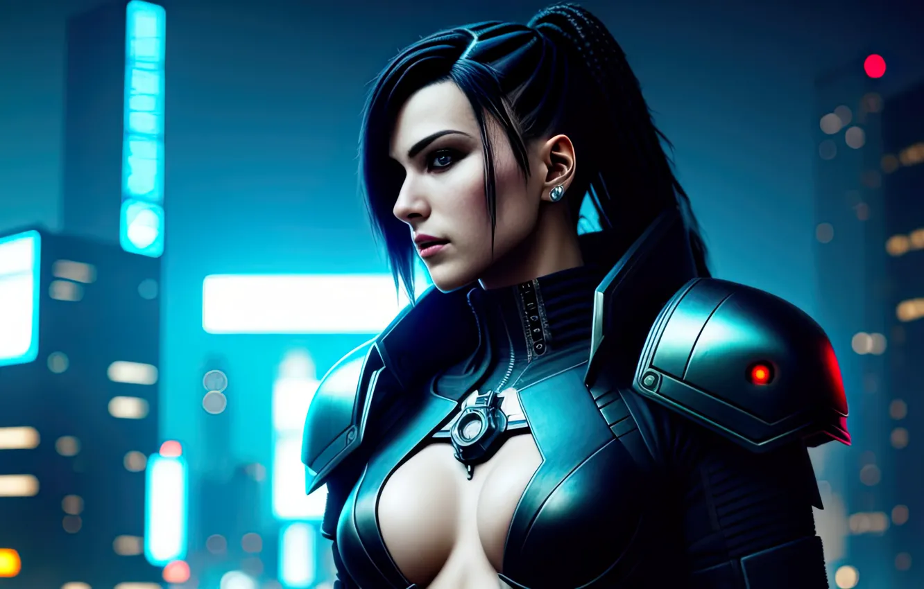 Photo wallpaper girl, armor, art, Cyberpunk, Stable Diffusion, Neuronet, AI Art, original ai-artwork