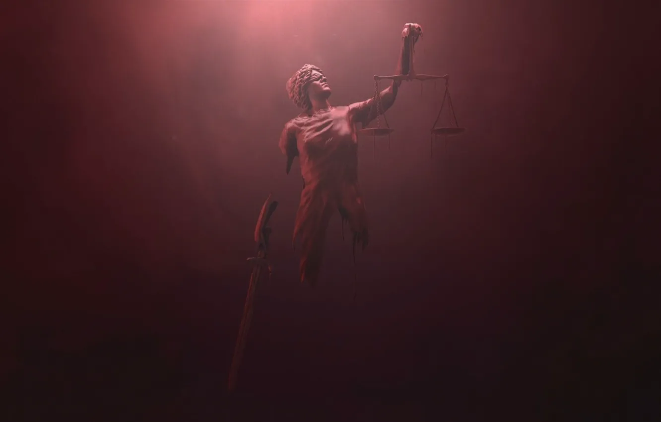 Photo wallpaper netflix, Daredevil justice, Red background, Themis