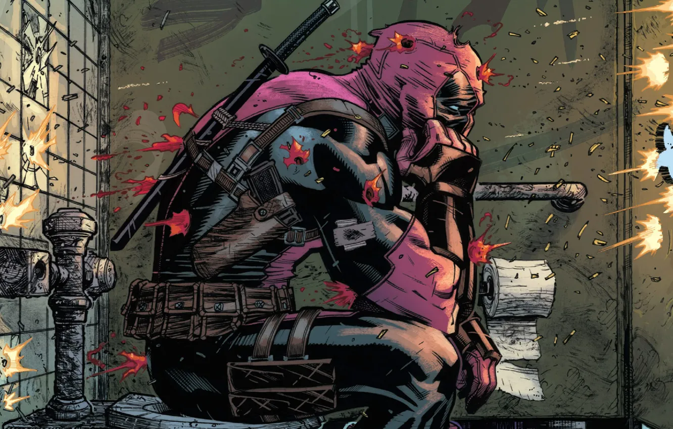 Photo wallpaper sword, blood, fantasy, Deadpool, Marvel Comics, artwork, mask, situation