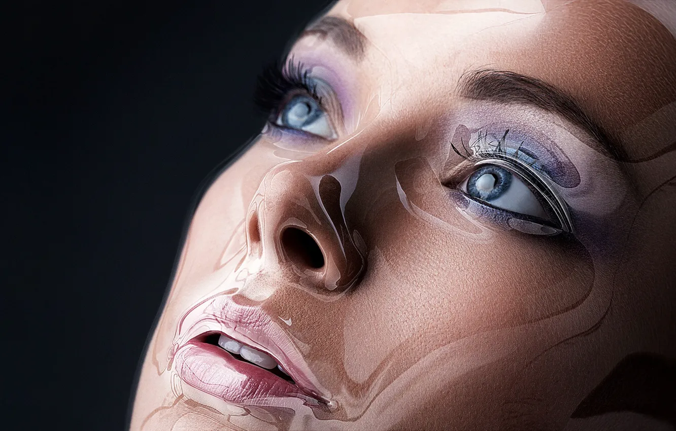 Photo wallpaper look, girl, face, makeup, film
