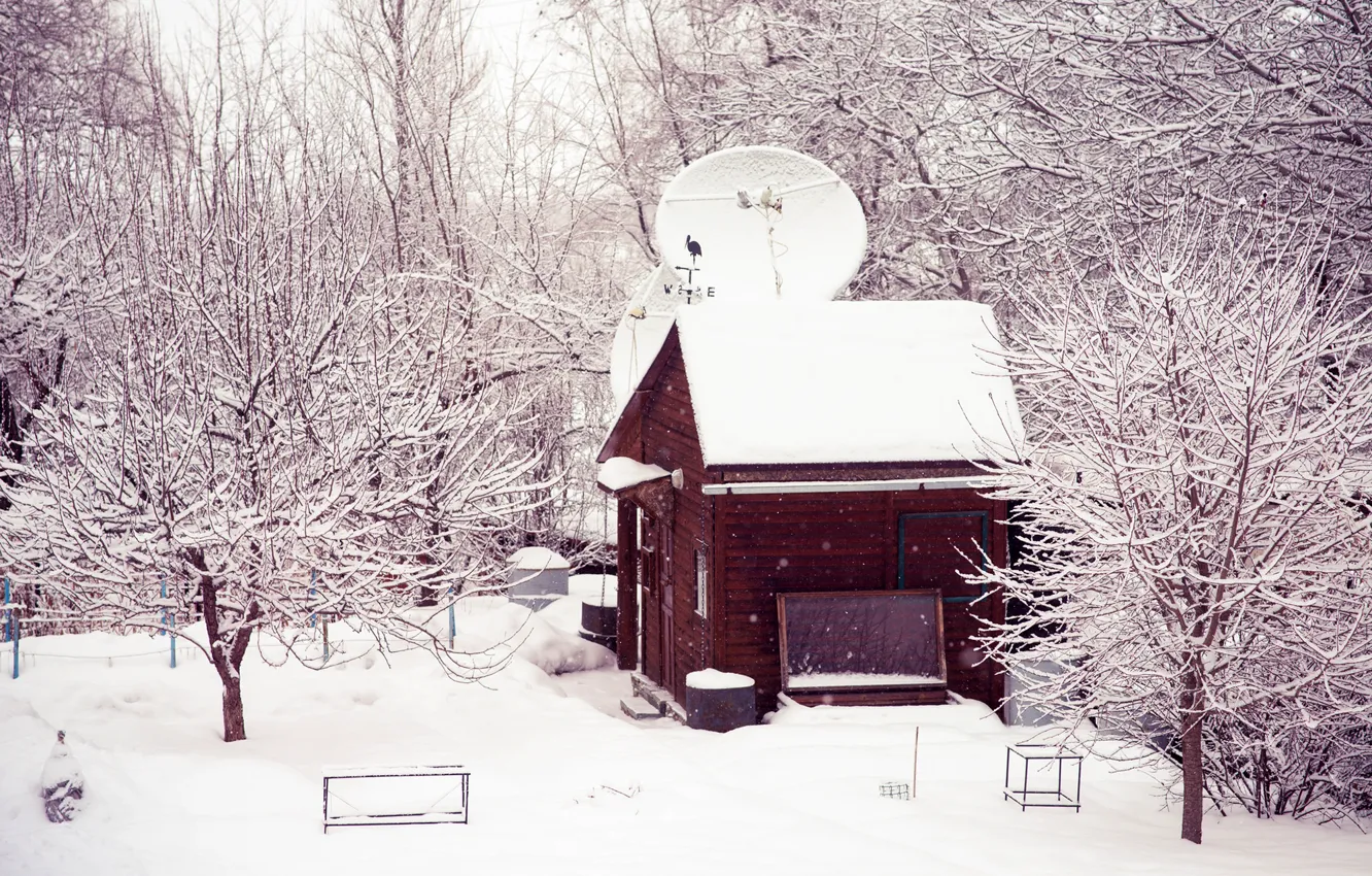 Photo wallpaper winter, snow, trees, nature, house, yard, house