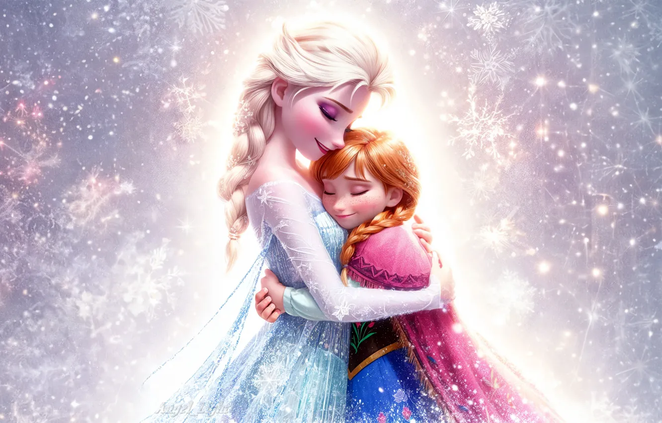 Photo wallpaper Frozen, Movies, Anna, Elsa, Together, Surreal