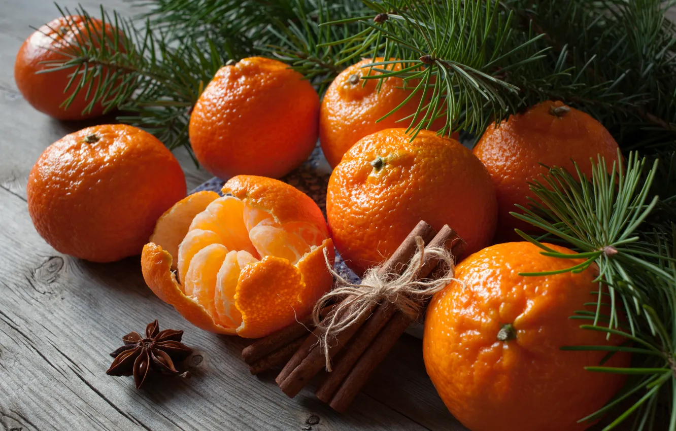 Photo wallpaper stars, citrus, cinnamon, tangerines, clove
