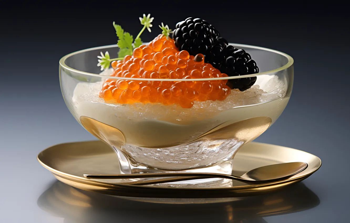 Photo wallpaper red, black, black background, caviar, red caviar, ramekin, fish, black caviar