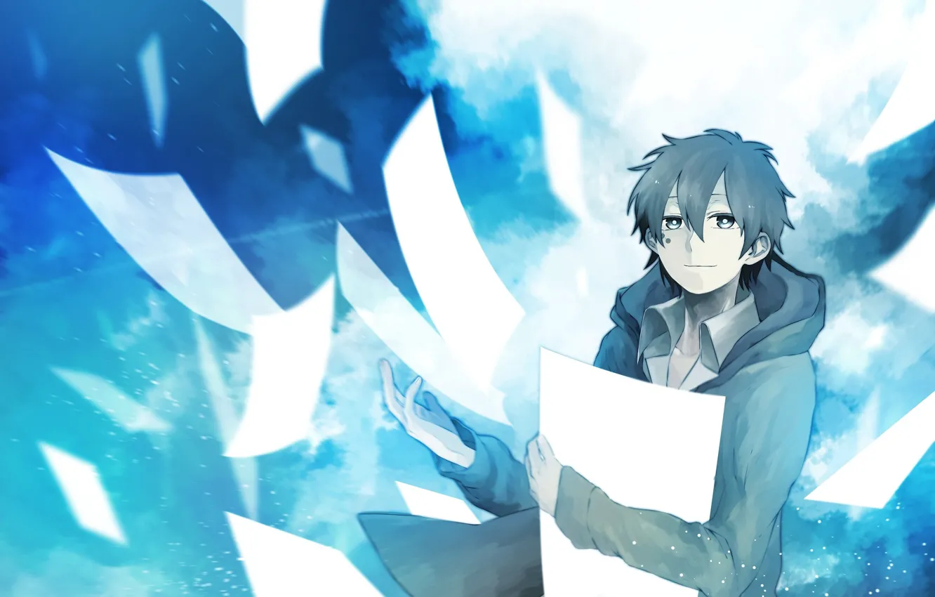 Photo wallpaper leaves, anime, guy, kagerou project, Project a Sultry mist