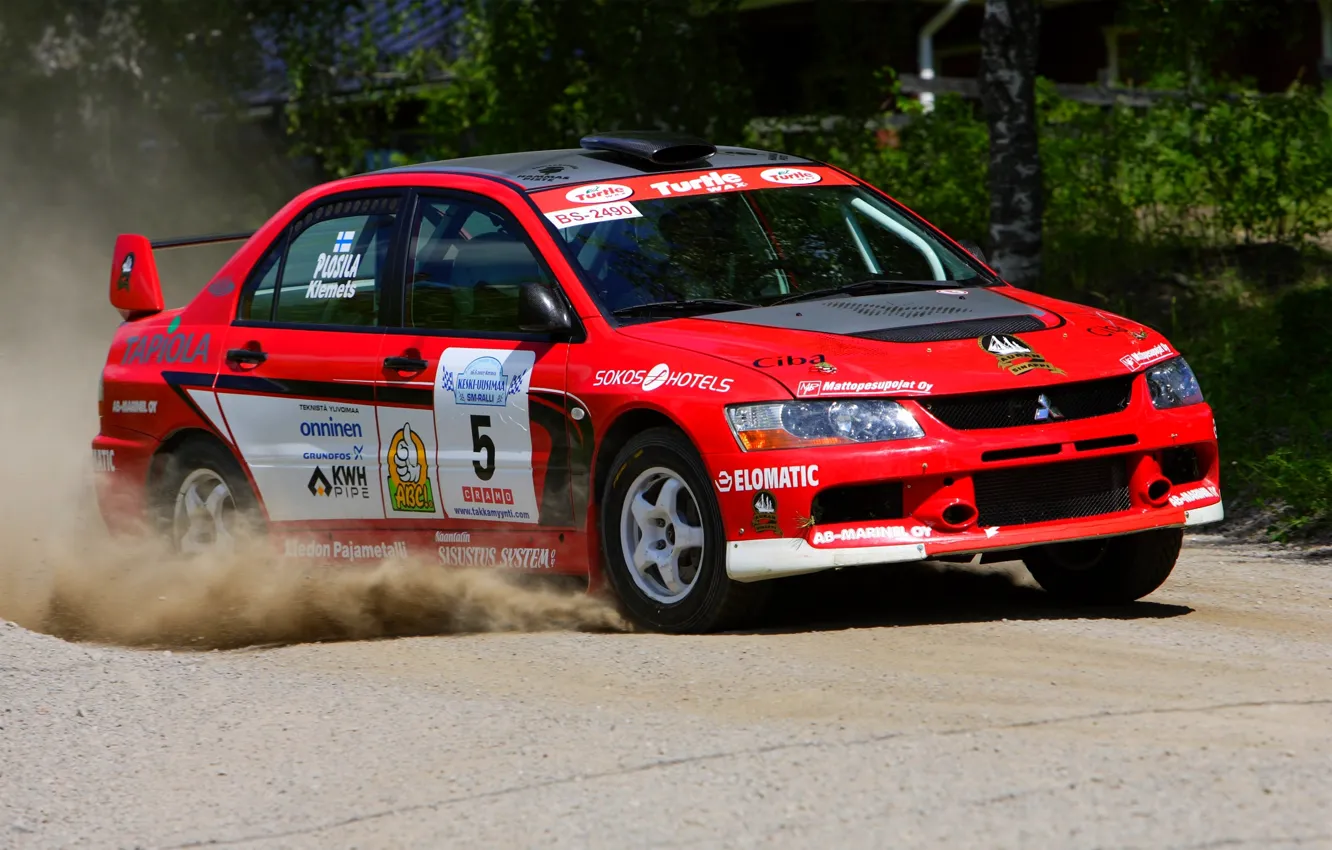 Photo wallpaper Red, Auto, Sport, Race, Mitsubishi, Red, WRC, Rally