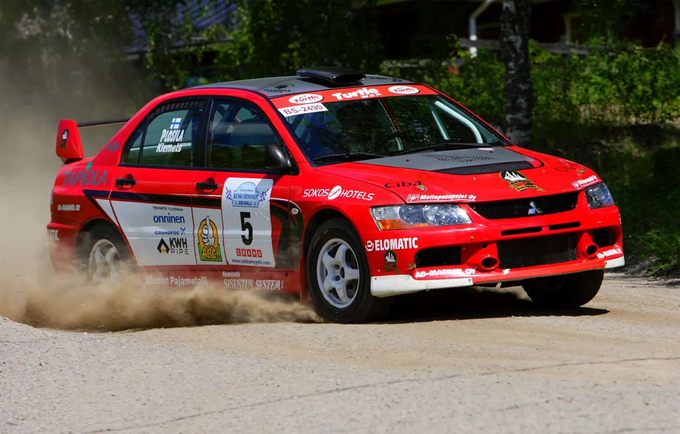 Photo wallpaper auto, red, race, sport, Mitsubishi, red, WRC, Rally
