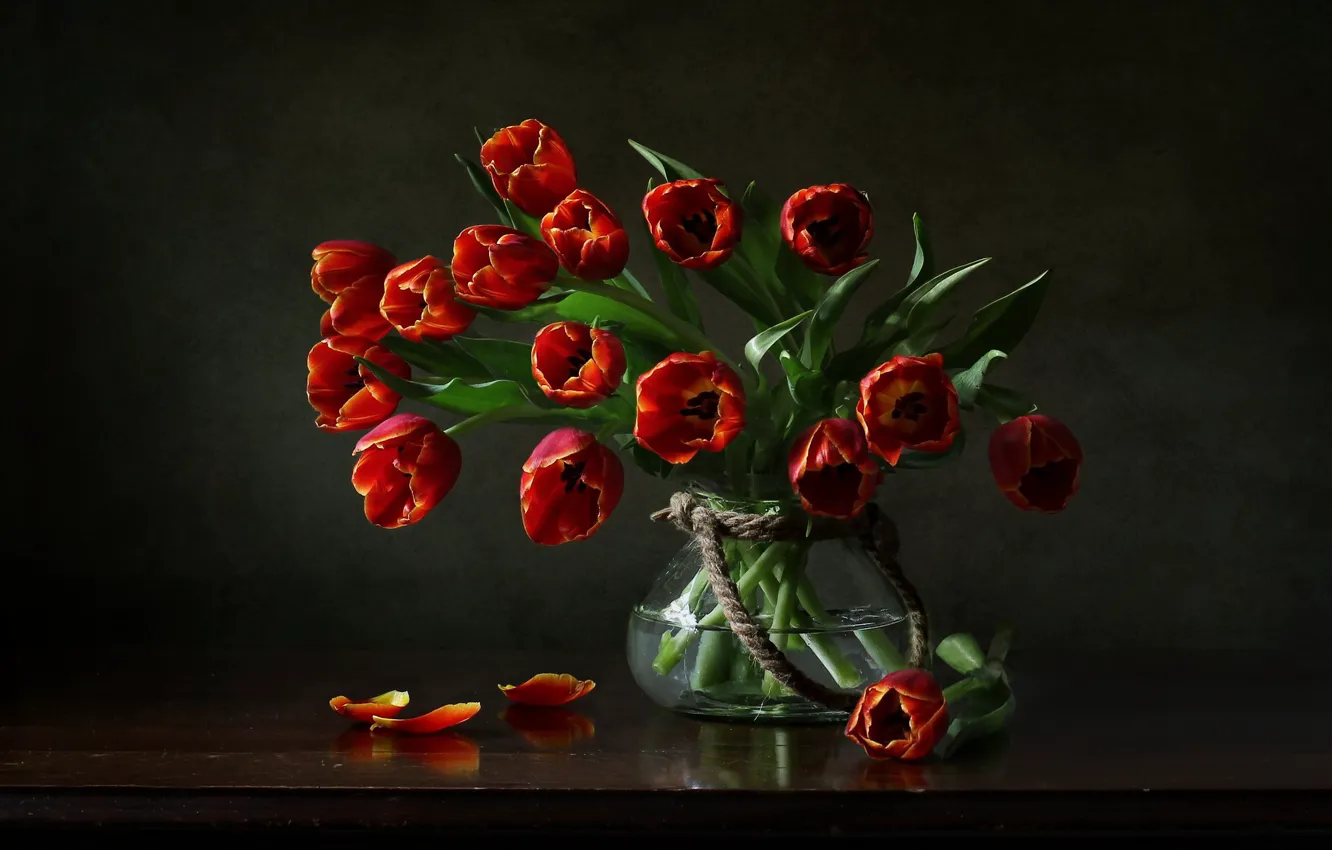 Photo wallpaper flowers, tulips, vase