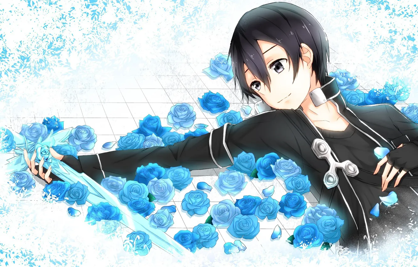 Photo wallpaper look, anime, art, white background, guy, sword art online, sword art online, kirito
