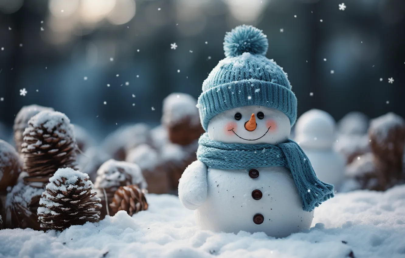 Photo wallpaper winter, snow, decoration, snowflakes, new year, Christmas, snowman, Christmas
