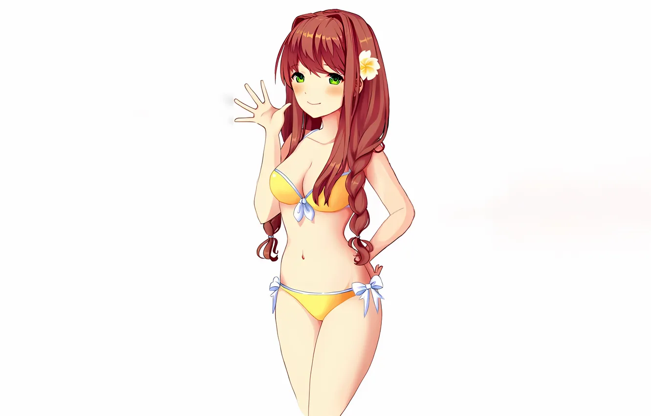 Photo wallpaper girl, sexy, cleavage, flower, green eyes, long hair, boobs, anime