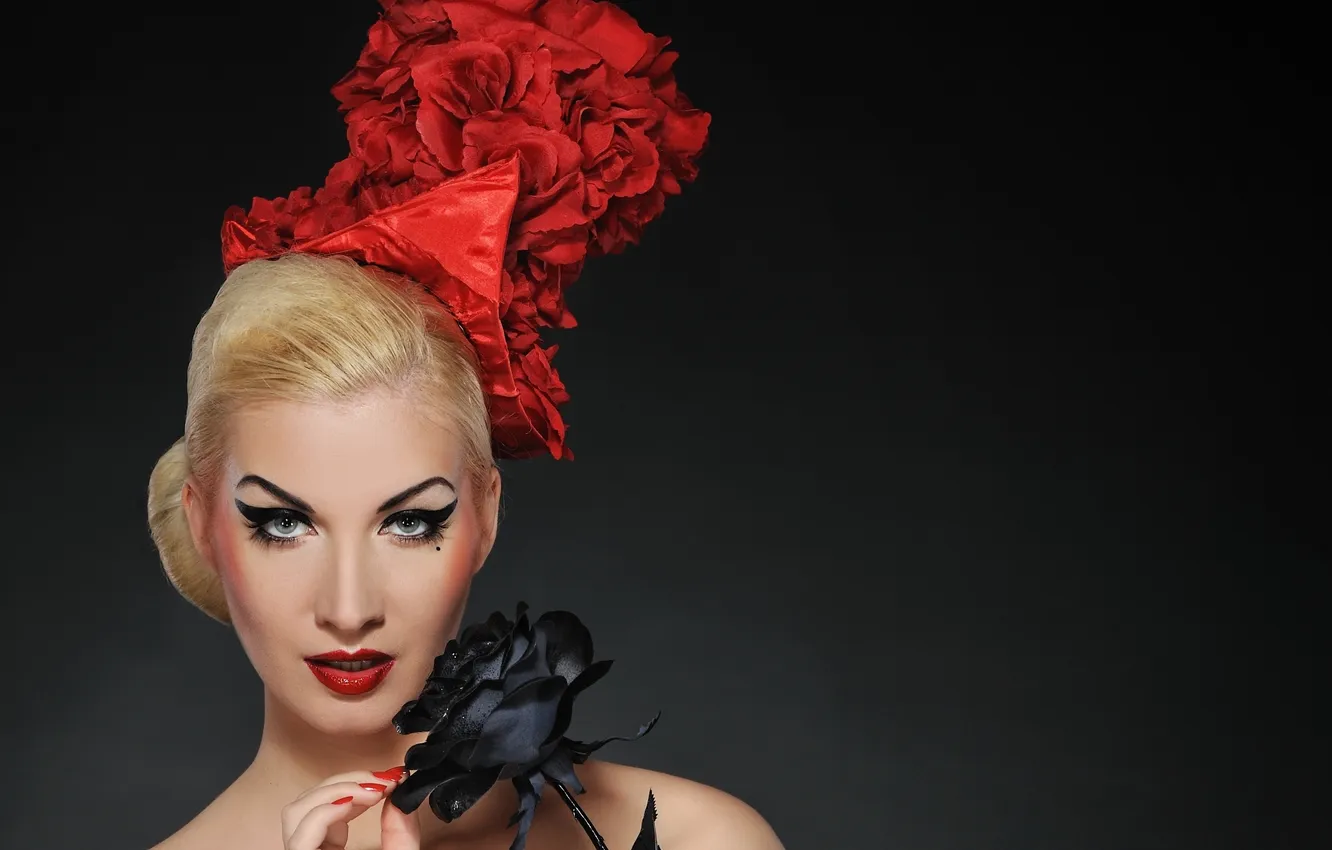 Photo wallpaper look, girl, flowers, hairstyle, blonde, marigolds, gray-eyed, fly