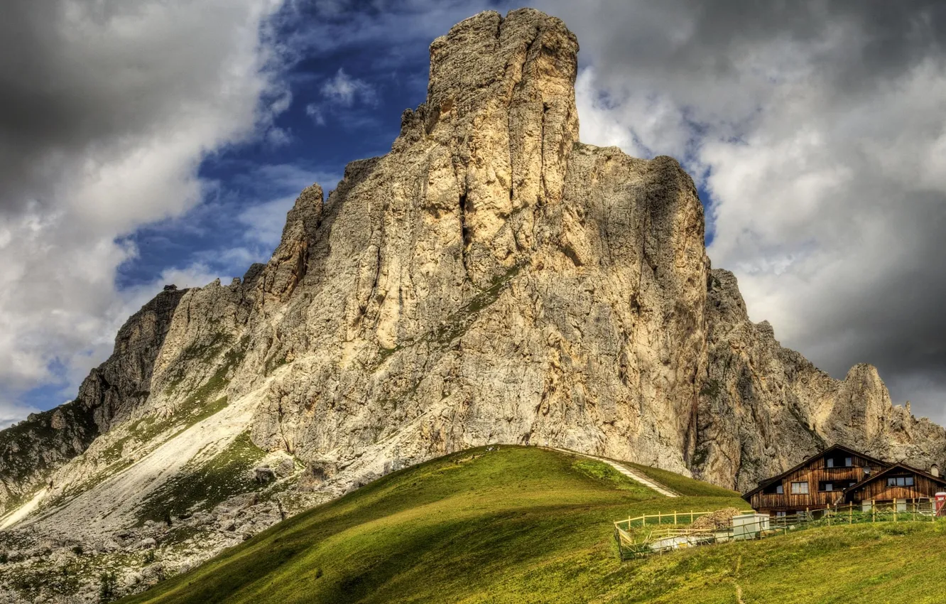 Photo wallpaper grass, landscape, mountains, nature, home