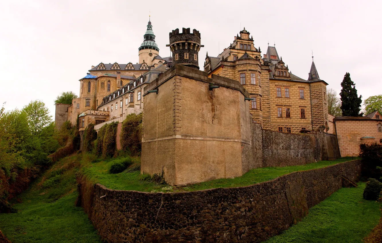 Photo wallpaper castle, wall, tower, ditch