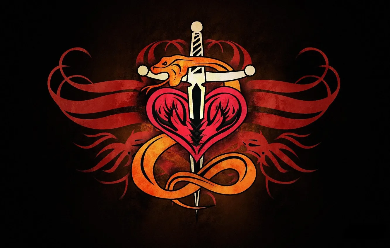 Photo wallpaper heart, snake, dagger