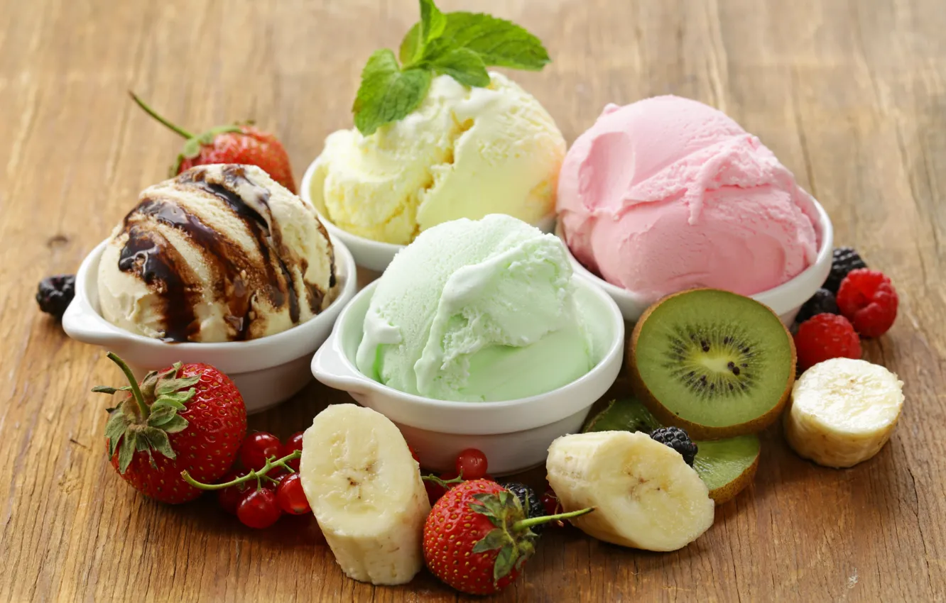 Photo wallpaper berries, ice cream, fruit, dessert