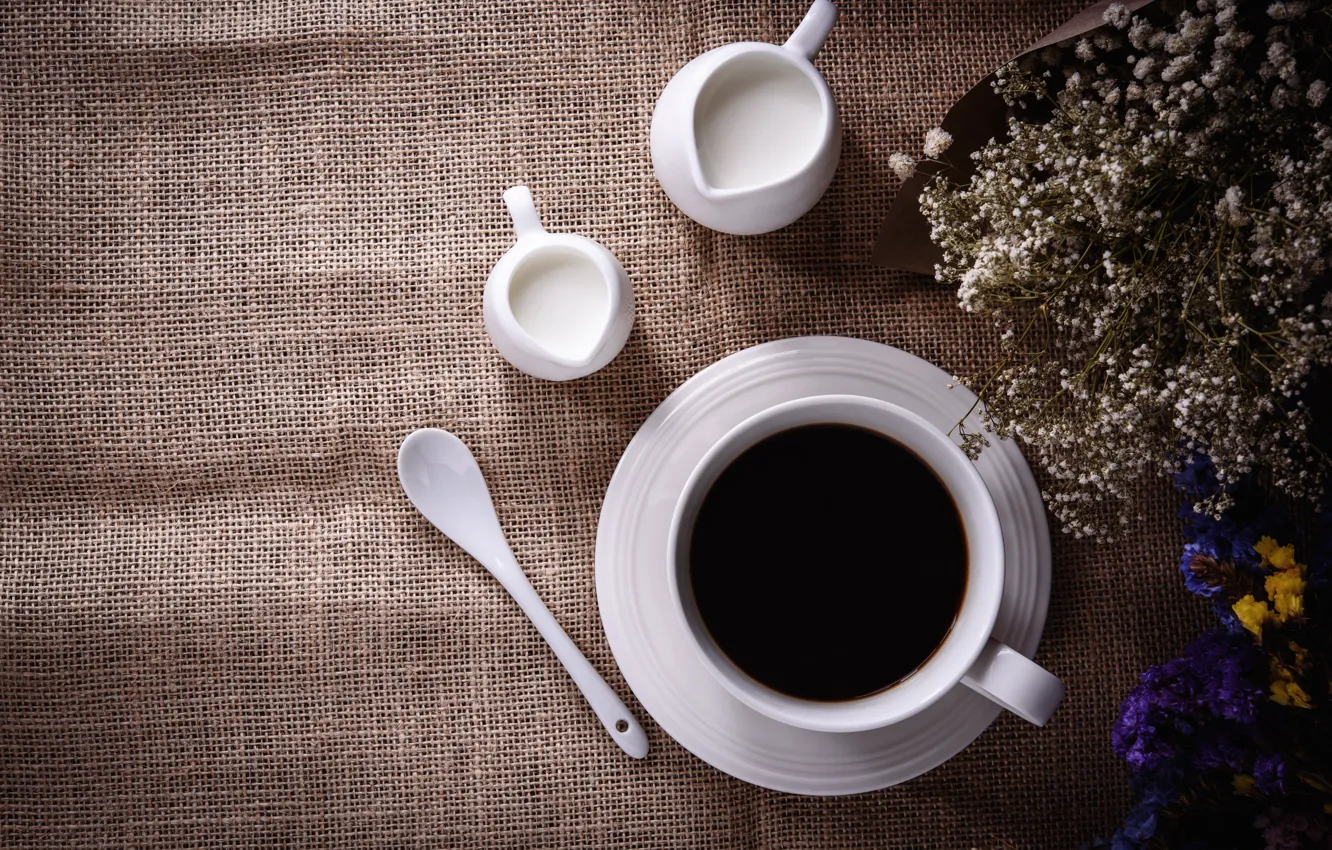 Photo wallpaper flowers, coffee, milk
