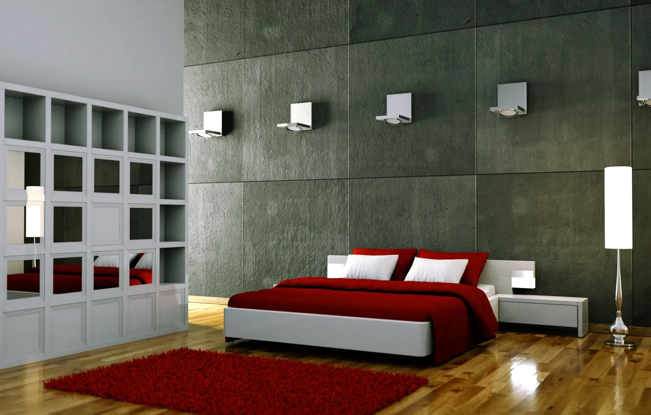 Photo wallpaper room, lamp, pillow, blanket, bed, Mat, twilight