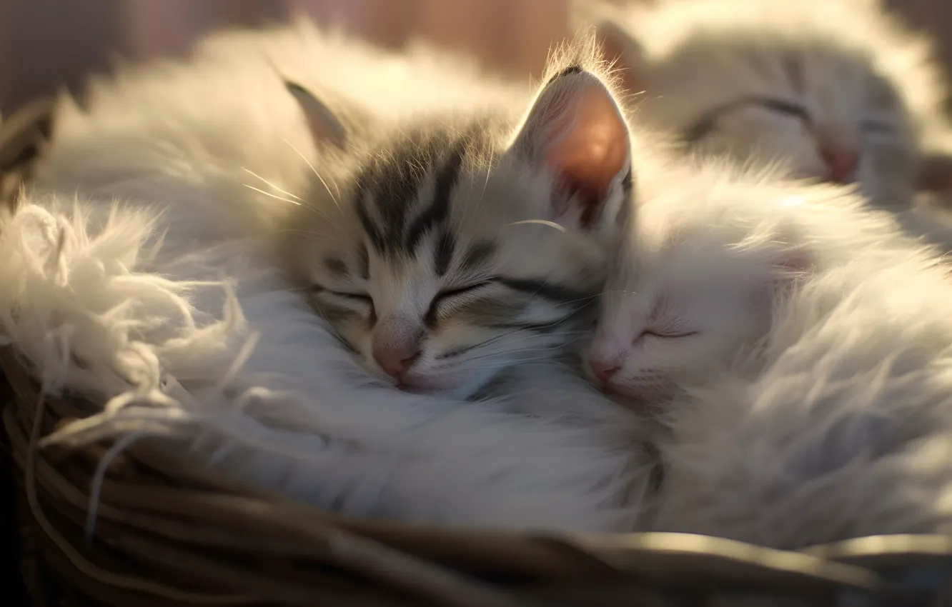 Photo wallpaper cat, white, light, together, sleep, sleeping, fur, kitty